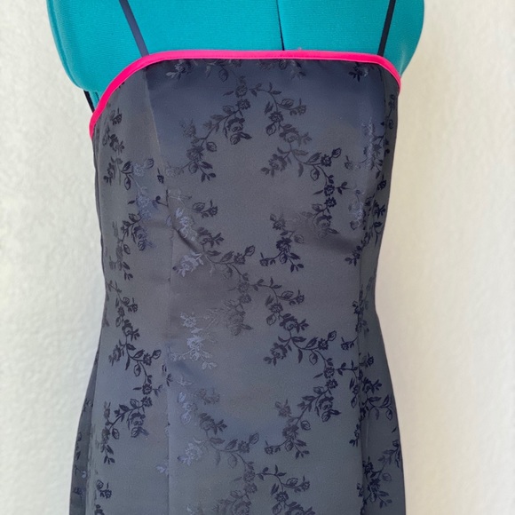 VINTAGE SATIN Y2K TULLE BOW BLACK FLORAL MERMAID FORMAL DRESS - Picture 2 of 8